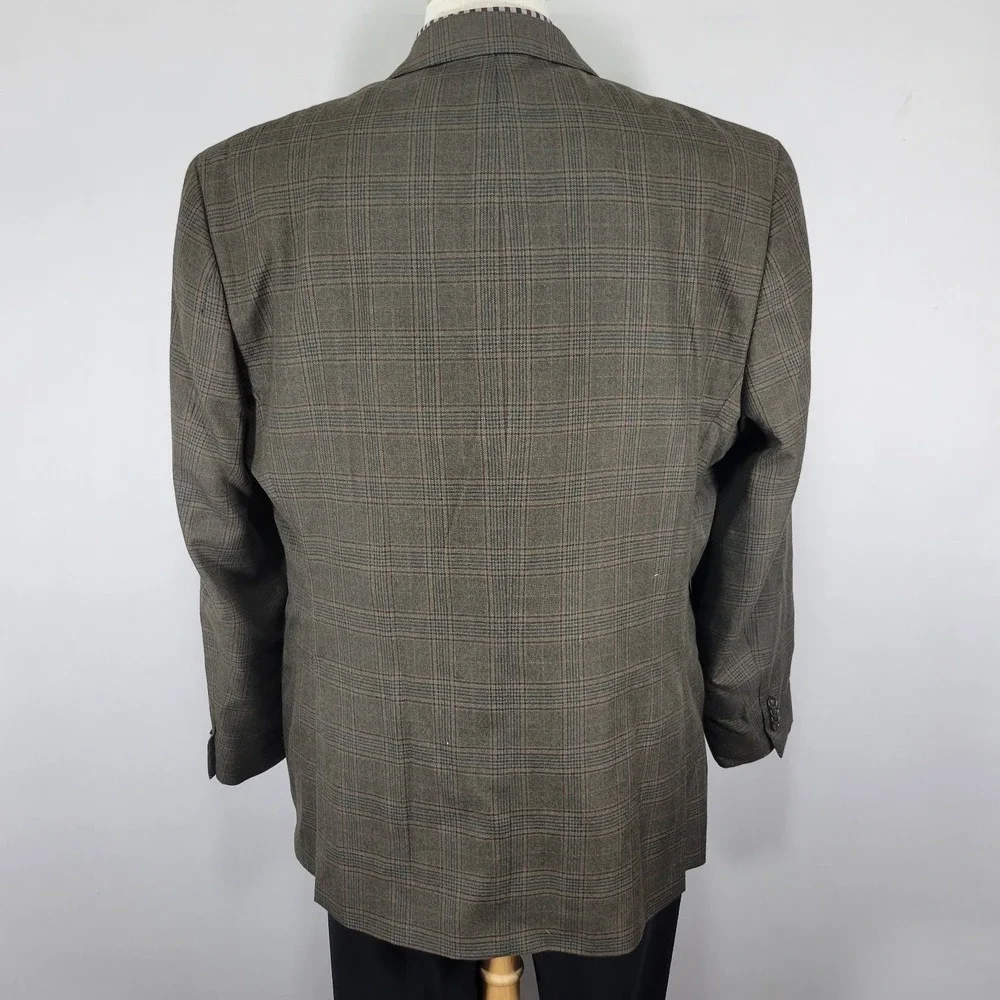 Michael Kors Men's Sport Coat Blazer Two Button Olive Brown Plaid Poly Rayon 48R
